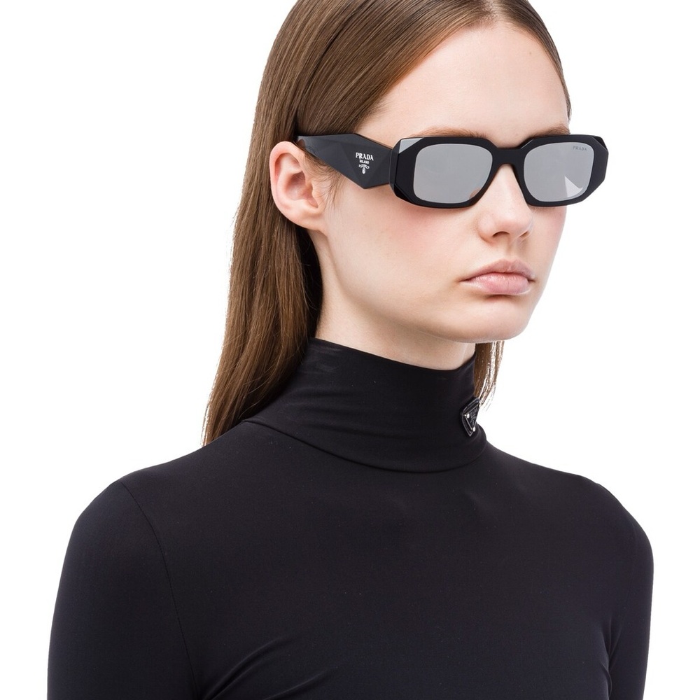 Prada Black Rectangular Mirrored Sunglasses Black… - image 1